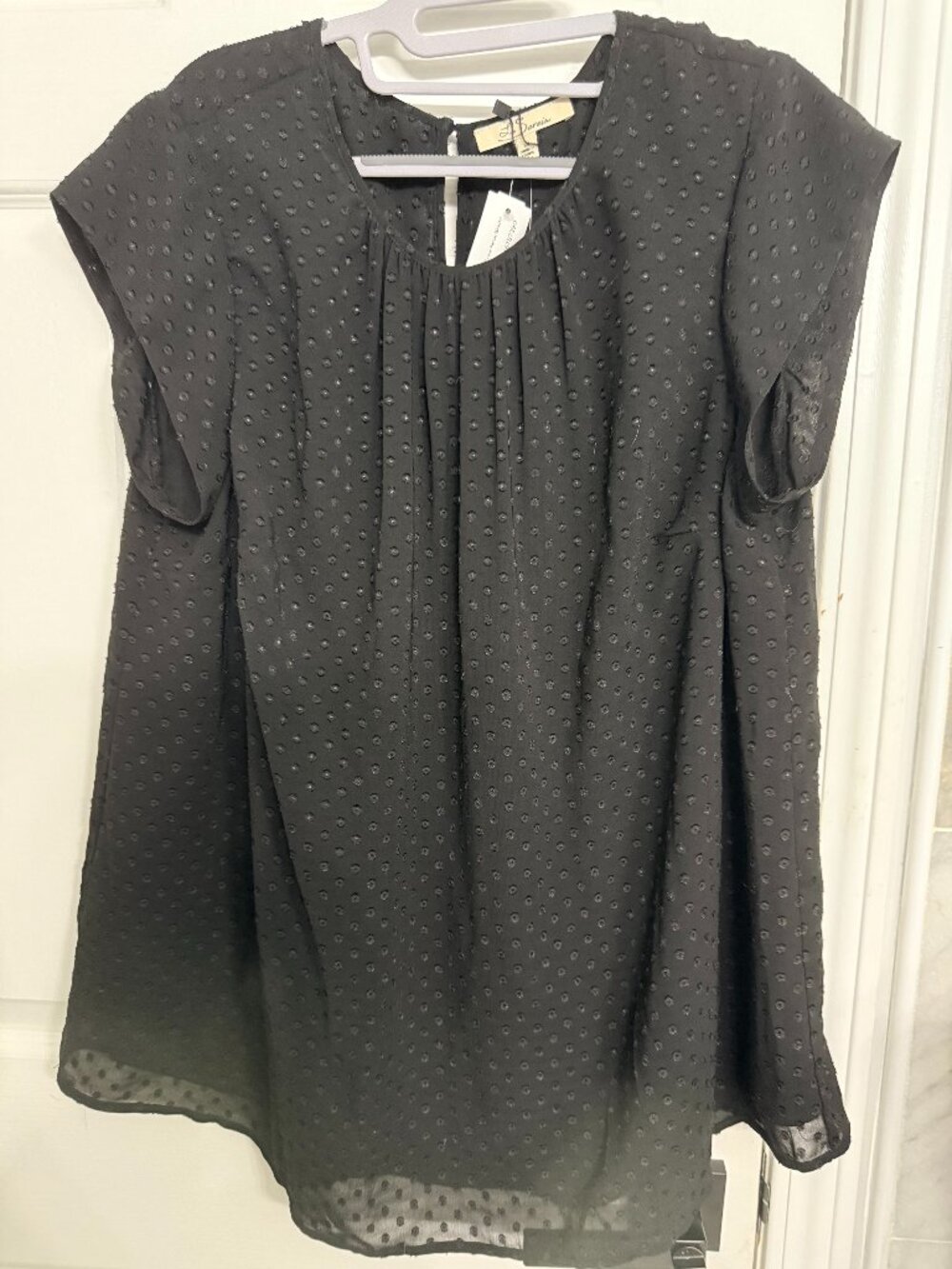 NWT Le Serein Black Swiss Dot Cap Sleeve Blouse Plus Size 1X